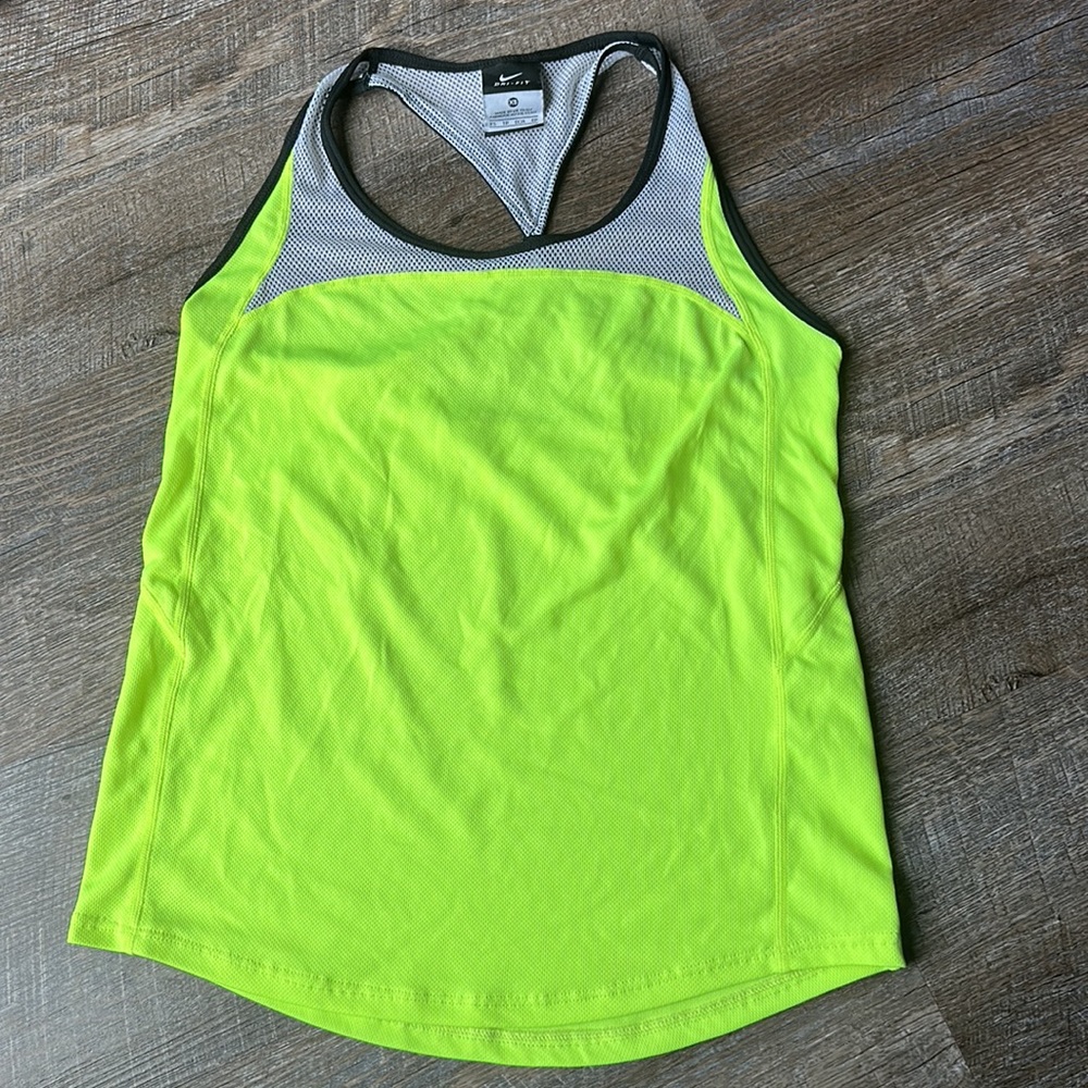 Nike Dri-fit Women’s Tank Top Neon Green Size XS Mesh Racer Back Shirt
